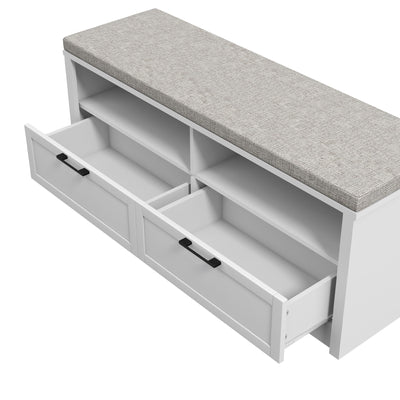 HOMCOM Shoe Bench with Removable Cushion, Shoe Storage Bench with Padded Seat, Open Compartments and Drawers for Entryway Hallway 