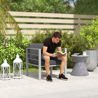 Outsunny Garden Sofa Set of 2, All-Weather Garden Sofa Set with Removable Cushions, Metal Frame Outdoor Furniture for Balcony, Charcoal Grey 