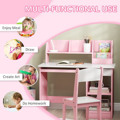 ZONEKIZ Two-Piece Kids Desk and Chair Set with Storage, for Ages 5-8 Years - Pink 