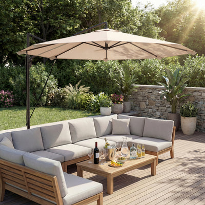 Outsunny 3 m Cantilever Parasol with Protective Cover and Wind Ropes, Banana Parasol with Crank Handle, Khaki 