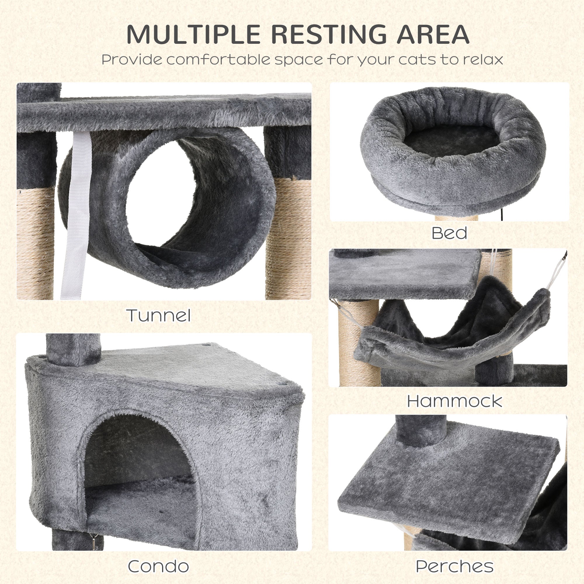 PawHut Cat Tree for Indoor Cats Condo Tower Multi-level Height 150CM  Kittens Activity Stand House with Toys & Various Scratching Posts 