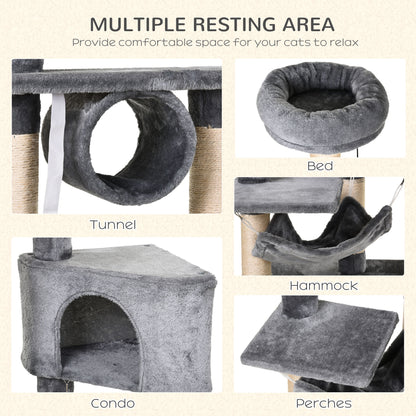 PawHut Cat Tree for Indoor Cats Condo Tower Multi-level Height 150CM  Kittens Activity Stand House with Toys & Various Scratching Posts 