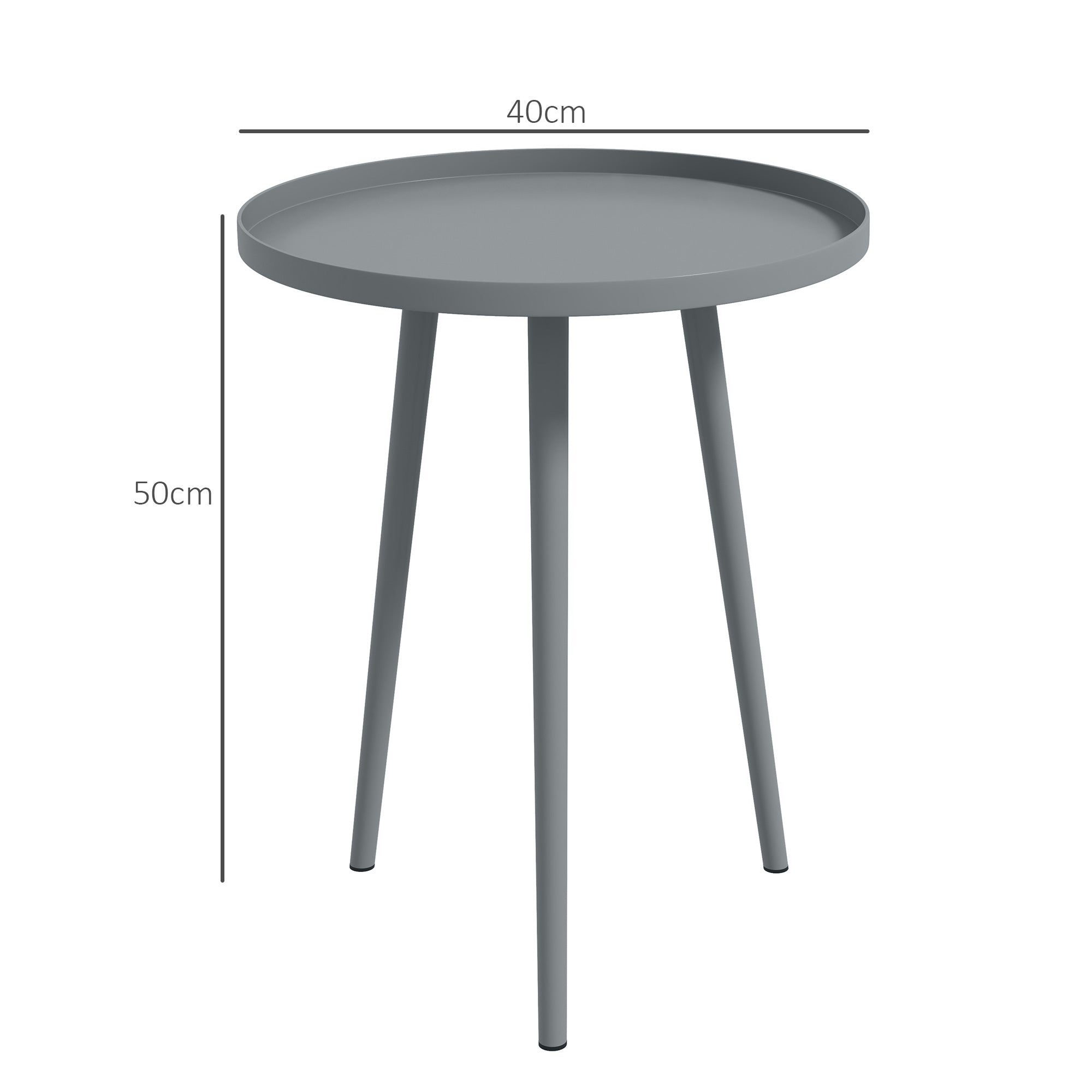 Outsunny Round Garden Coffee Table, Outdoor Side Table with Rounded Steel Edge, Ø40 x 50H cm, Grey 