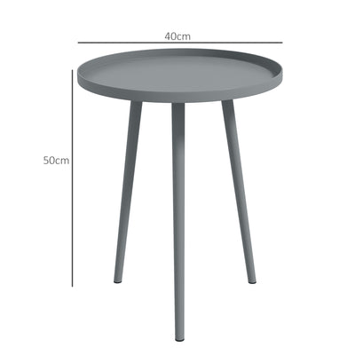 Outsunny Round Garden Coffee Table, Outdoor Side Table with Rounded Steel Edge, Ø40 x 50H cm, Grey 
