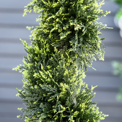 Outsunny Set Of 2 90cm/3FT Artificial Spiral Topiary Trees w/ Pot Fake Indoor Outdoor Greenery Plant Home Office Garden Décor Green 