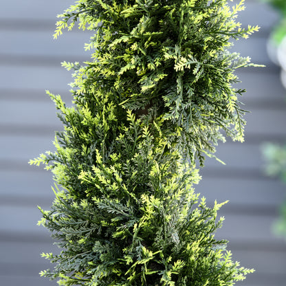 Outsunny Set Of 2 90cm/3FT Artificial Spiral Topiary Trees w/ Pot Fake Indoor Outdoor Greenery Plant Home Office Garden Décor Green 