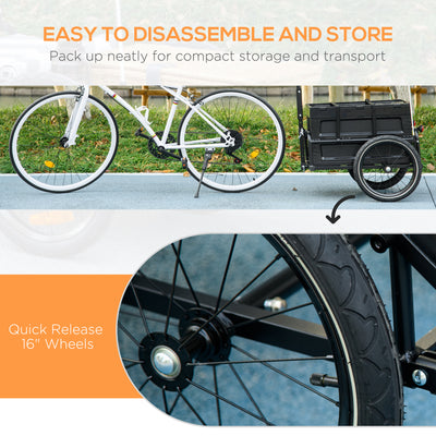 HOMCOM Steel Trailer for Bike, Bicycle Cargo Trailer with 65L Foldable Storage Box and Safe Reflectors, Max Load 40KG, Black 
