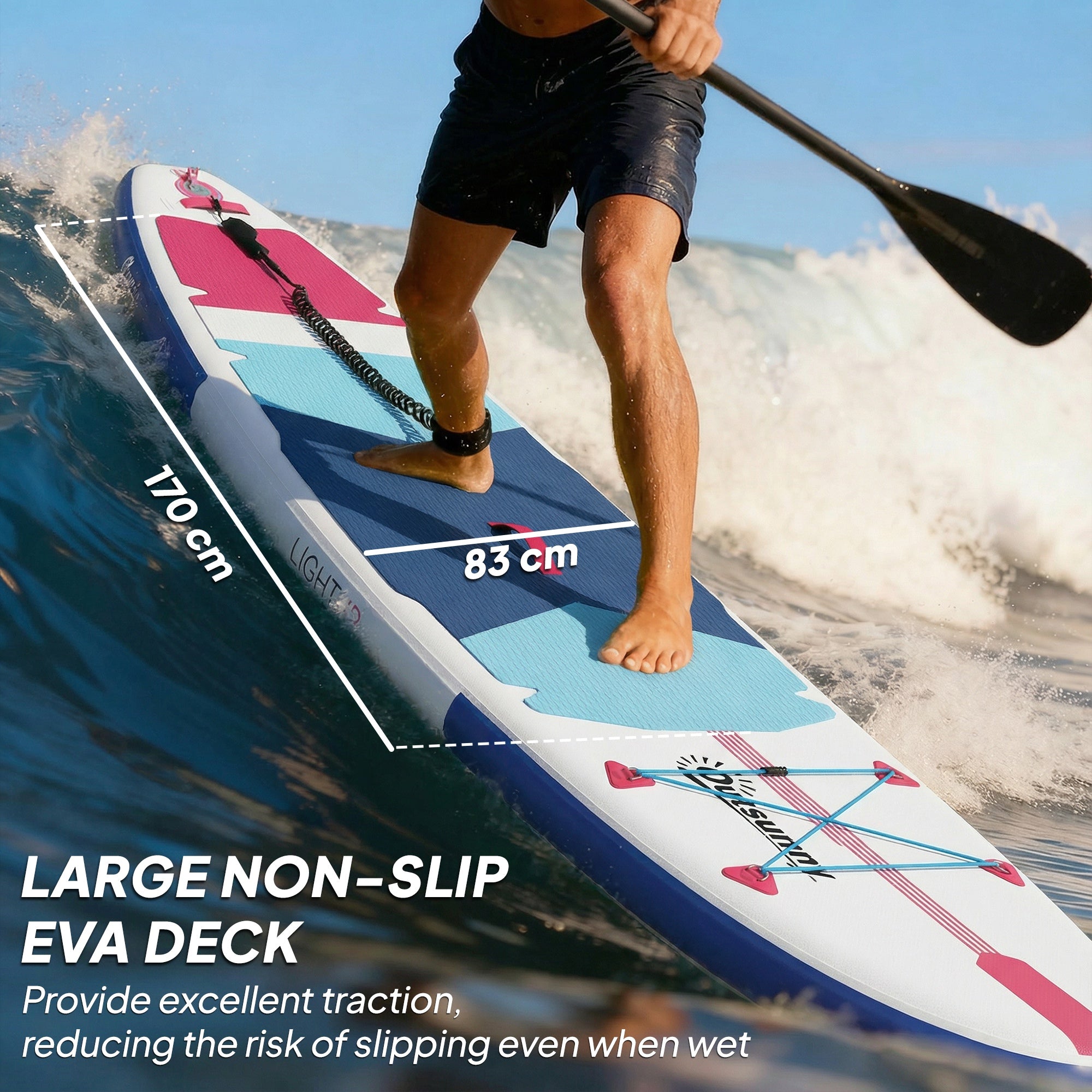 Outsunny Inflatable Stand Up Paddle Board, 305x89x15cm Extra-Wide SUP with Non-Slip EVA Deck, Adj Aluminum Paddle 