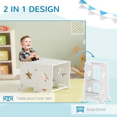 AIYAPLAY 2-in-1 Toddler Step Stool with Safety Rail for Kitchen, Bathroom, White 