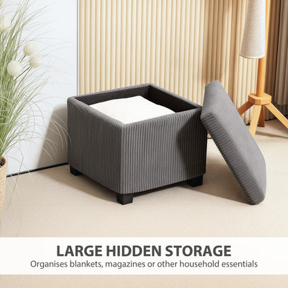 HOMCOM Storage Ottoman Bench, Corduroy Footstool with Removable Lid and Legs, 40cm Storage Chest Box for Living Room, Bedroom, Hallway, Grey 