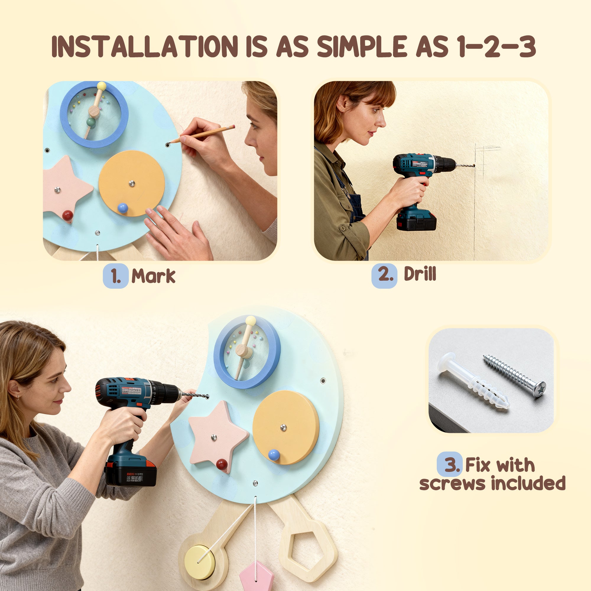 AIYAPLAY Caterpillar Busy Board with 7 Activities, for Nursery, Playroom, Home, for 3+ Years 