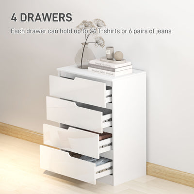 HOMCOM Chest of Four High Gloss Front Drawers - White 