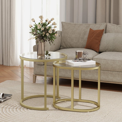 HOMCOM Modern Coffee Table Set of 2, Nest of Tables with Steel Frame and Tempered Glass Tabletop, Side Tables for Living Room Bedroom, Clear 