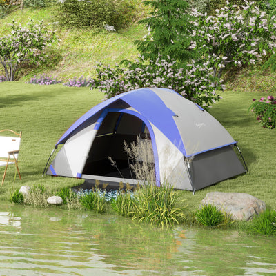 Outsunny Two Man Single Room Dome Tent, with Accessories - Dark Blue/Grey 