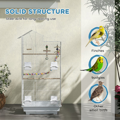 PawHut Bird Cage for Budgies, Finches, Canaries w/ Accessories, Toys, Tray, White 