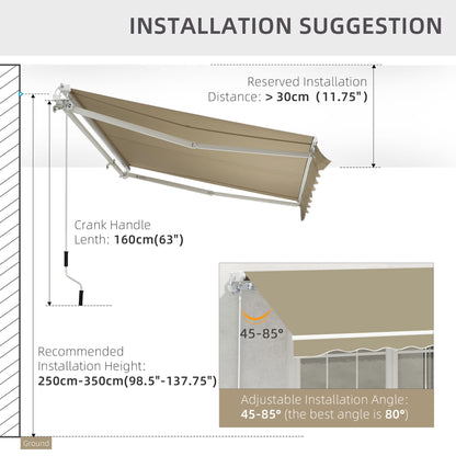 Outsunny 2.5x2 m Manual Retractable Awning-Beige Canopy/White Frame 