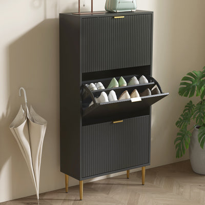 HOMCOM Narrow Shoe Cabinet with 3 Flip Drawers - Black 