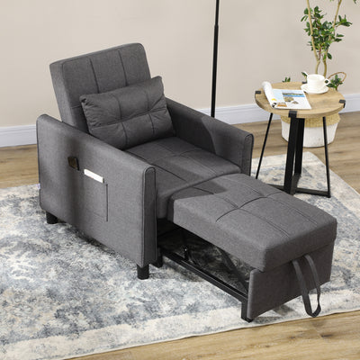 HOMCOM Linen-Look Single Chair Bed - Grey 