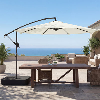 Outsunny 3 m Garden Cantilever Parasol with Cross Base, Sandbag, 360° Rotating Overhanging Banana Umbrella, Cream White 