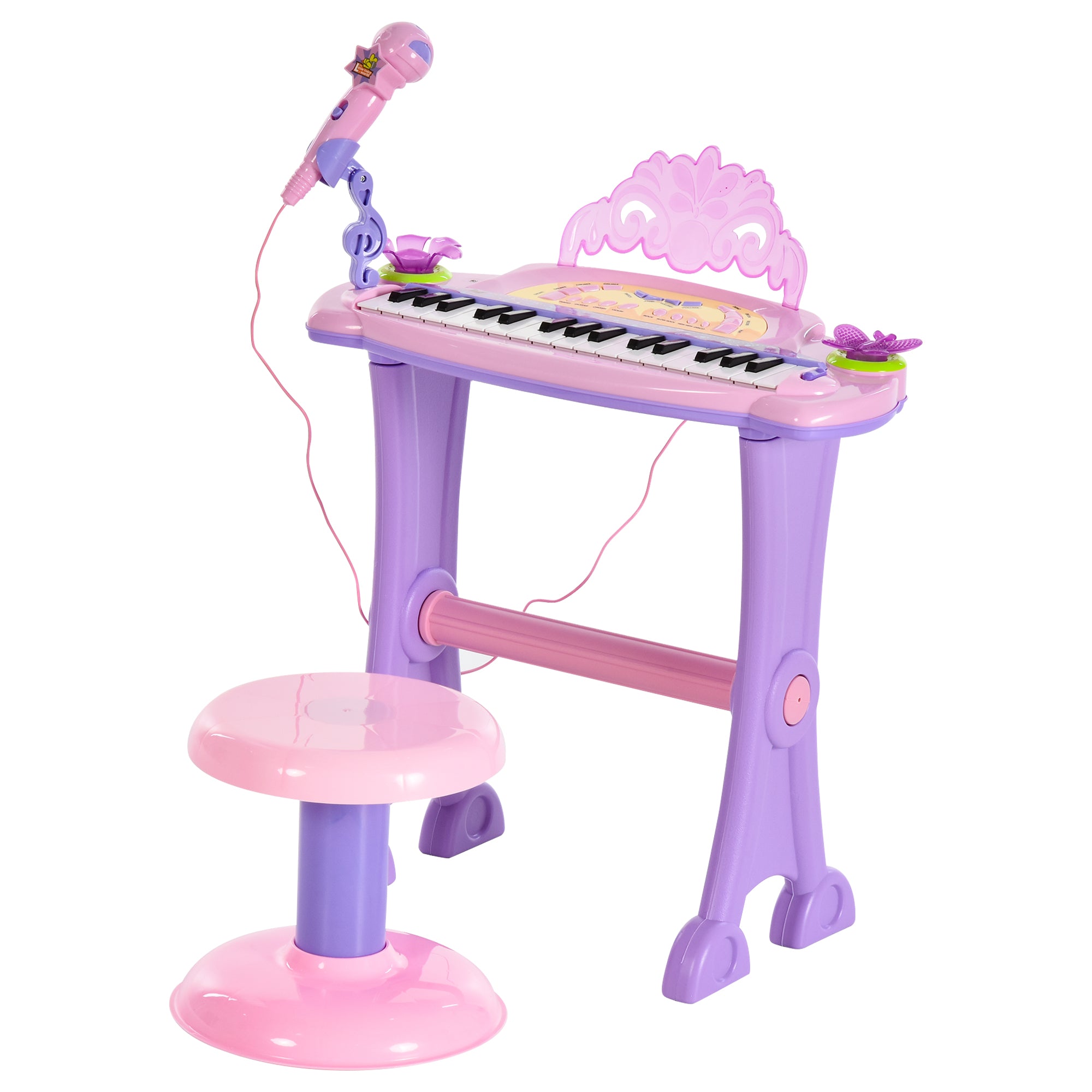 HOMCOM 32 Keys Kids Mini Electronic Keyboard Musical Instrument Educational Game Toy Children Grand Piano Stool Micropho 