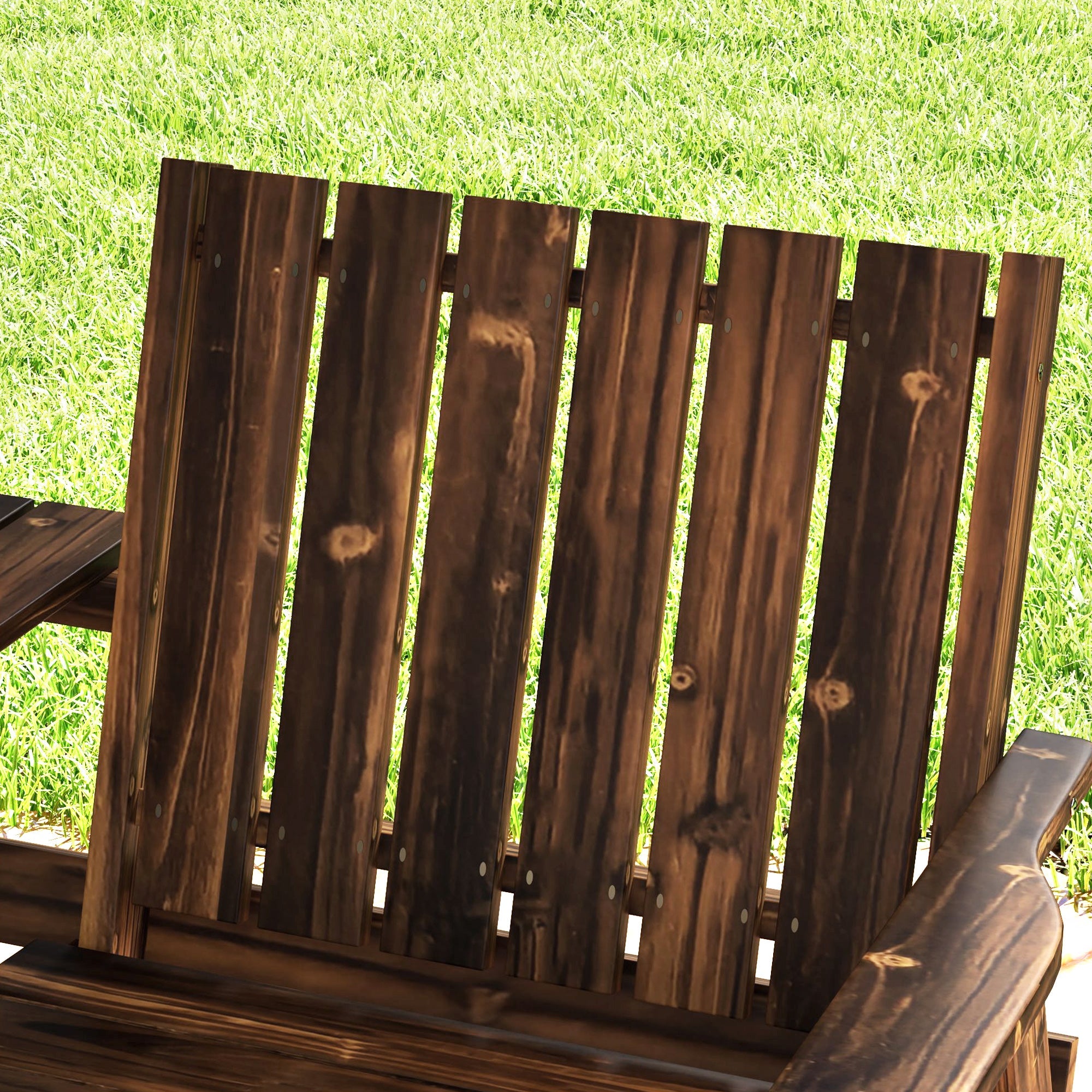 Outsunny 2-Seater Garden Bench with Table & Parasol Hole, Antique Loveseat for Porch, Patio, Carbonised Finish 