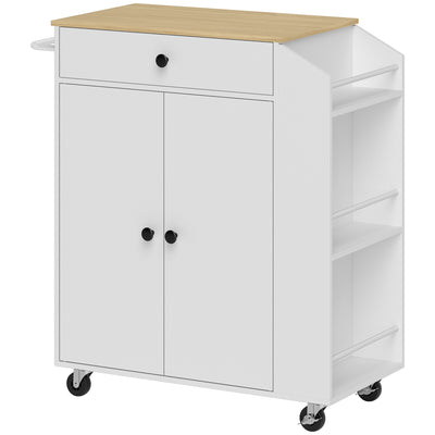 HOMCOM Rolling Kitchen Island with 3-Tier Spice Rack, Kitchen Storage Cart with Drawer and Towel Rack, White 