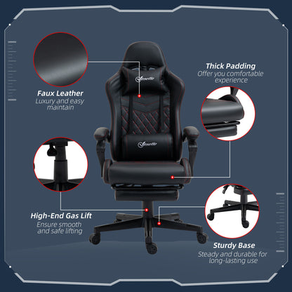 Vinsetto Computer Gaming Chair with Footrest, Video Gaming Chair for Adults with 130\'c2\'b0 Reclining Back, Desk Chair with Lumbar Support and Adjustable Height, Black Red
