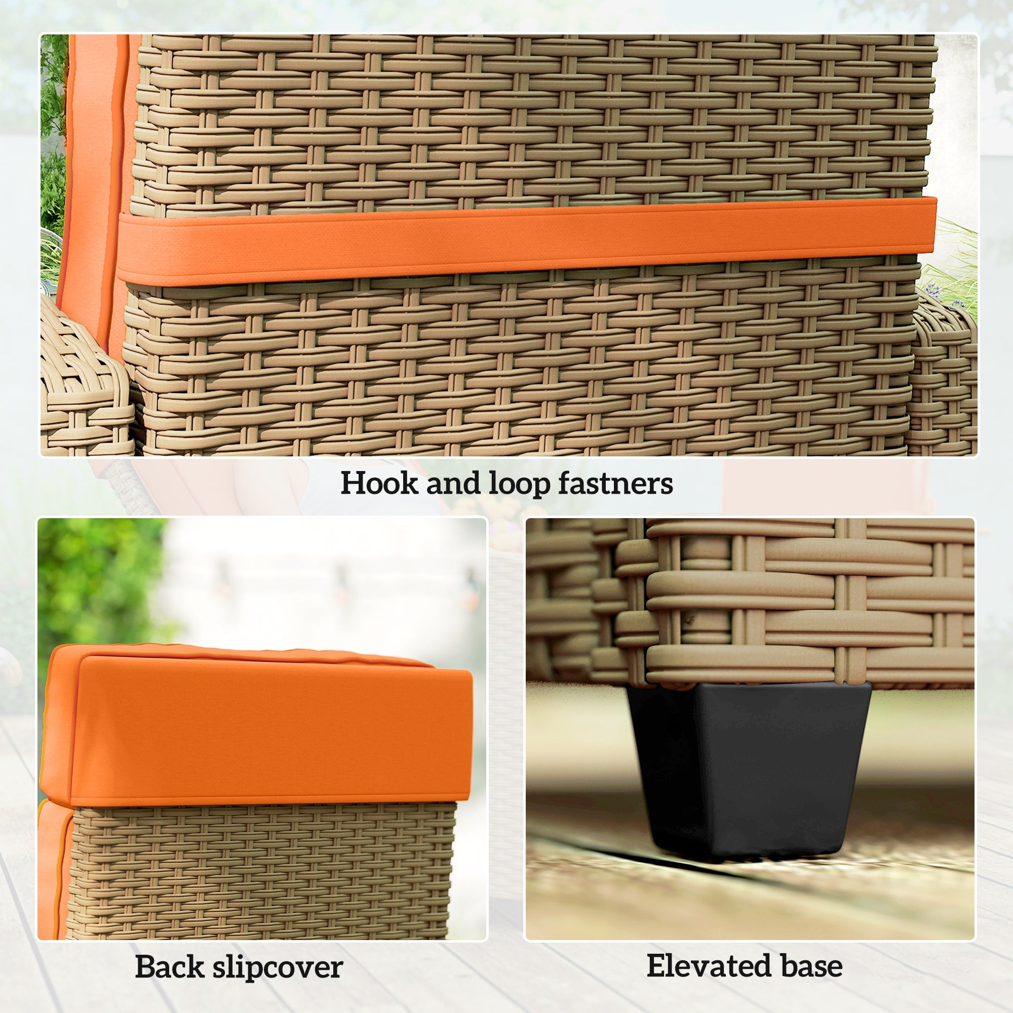 Outsunny 145° Reclining Rattan Armchair, with Footrest - Khaki/Orange 