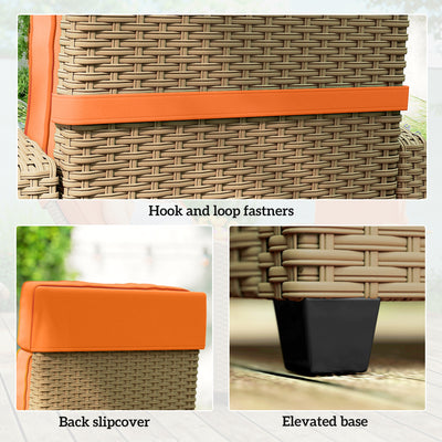 Outsunny 145° Reclining Rattan Armchair, with Footrest - Khaki/Orange 