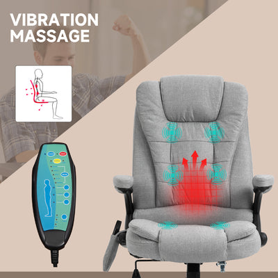 Vinsetto Office Chair, Ergonomic Desk Chair with 6-Point Massage and Back Heated, Linen-Feel Fabric Computer Gaming Chair with Arms, Lumbar Support, Light Grey 