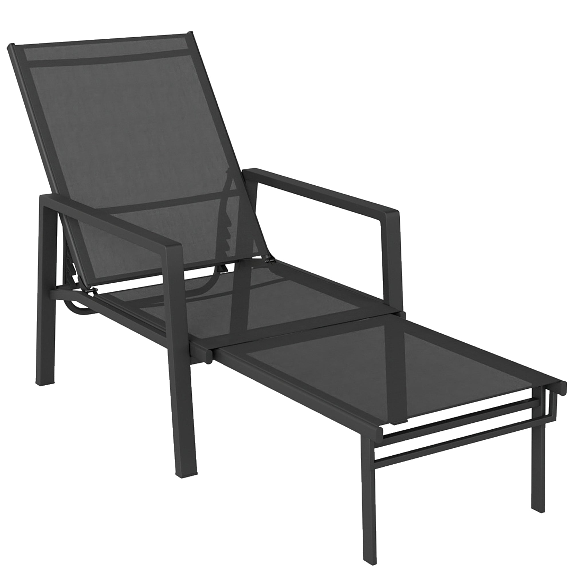 Outsunny Sun Lounger Retractable Footrest 5-Position Adjustable Steel Frame for Beach, Porch, Patio, Camping, Black 