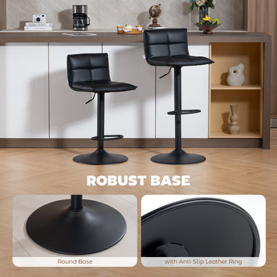 HOMCOM Set of Two Modern Faux Leather Bar Stools - Black 