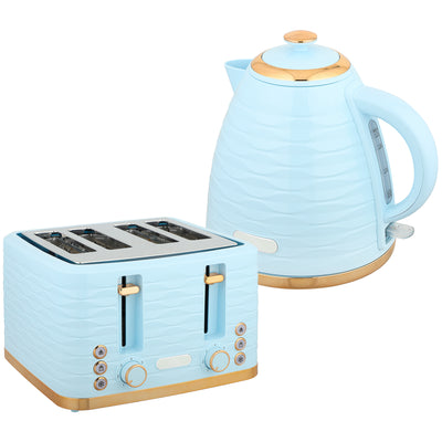 HOMCOM 3000W 1.7L Kettle & 4 Slice Toaster, Kettle and Toaster Set with 7 Browning Controls and Crumb Tray, Light Blue 