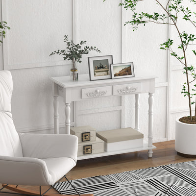 HOMCOM Console Table Modern Sofa Side Desk with Storage Shelves Drawers for Living Room Entryway Bedroom White 