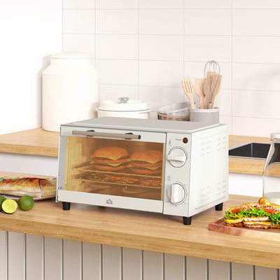 HOMCOM Mini Oven, 9L Countertop Electric Grill, Toaster Oven with Adjustable Temperature, Timer, Dishwasher Safe Baking Tray and Wire Rack, 750W, Cream 