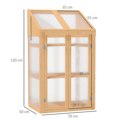 Outsunny Wooden Cold Frame Polycarbonate Greenhouse with Openable Top Cover and Double Door, Grow House for Flower, Vegetable and Plants, 70 x 50 x 120cm, Grey 