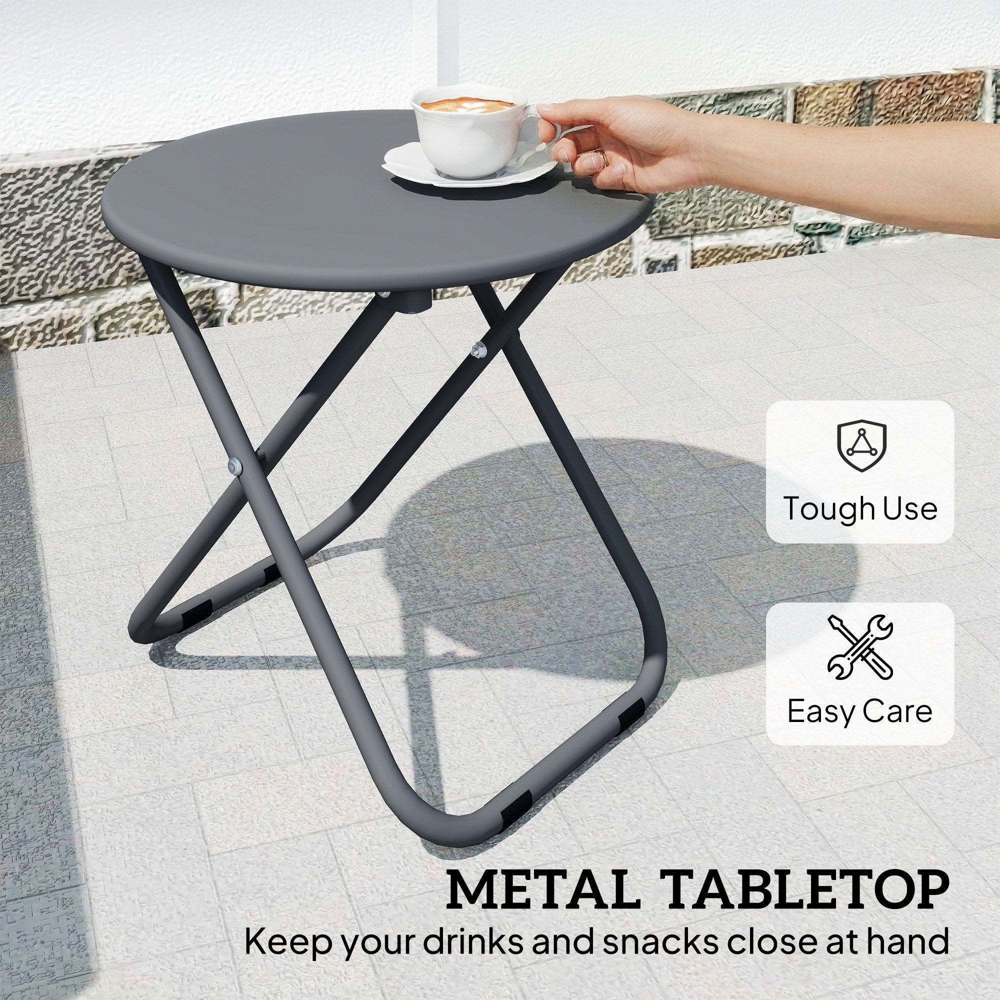 Outsunny Patio Bistro Set, Folding Patio Furniture Set with 2 Chairs and Table, Grey 