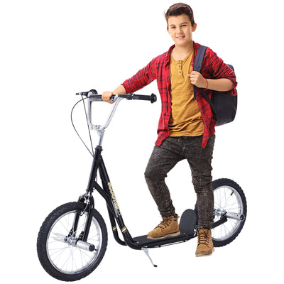 HOMCOM Stunt Scooter, Kids Scooter with Big Wheels, Adjustable Height, Dual Brakes, for Ages 5 Years+, Black 