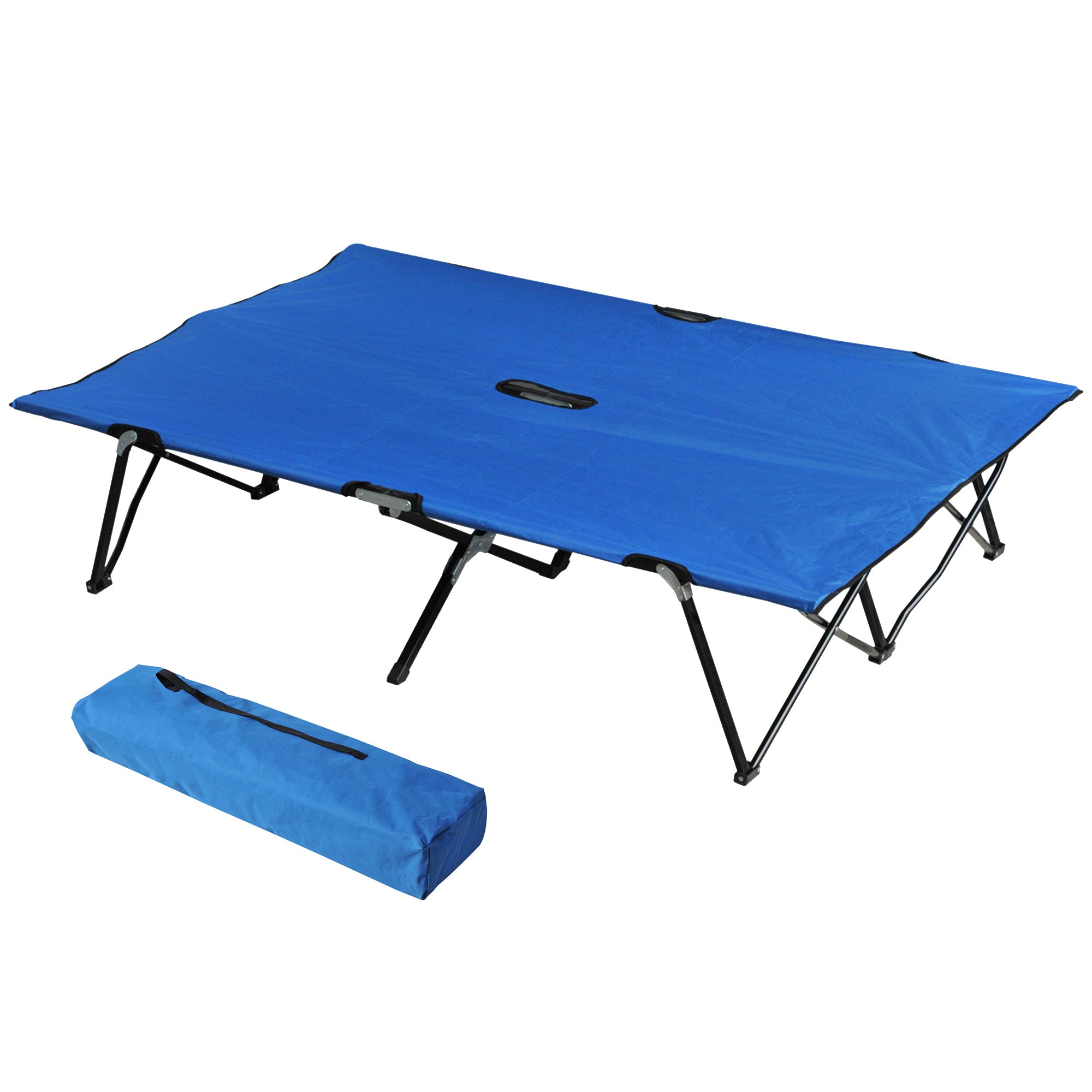Outsunny Double Camping Cot Bed, with Bag - Blue 