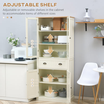 HOMCOM Freestanding Kitchen Cupboard, 5-tier Storage Cabinet with Adjustable Shelves and Drawer for Living Room, Dining Room, Cream White 