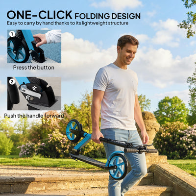 HOMCOM One-click Folding Kick Scooter for 14+ w/ Adjustable Handlebar, Push Scooter with Kickstand, Dual Brake System, Blue 