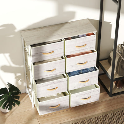 HOMCOM Chest of Eight Fabric Drawers - Natural Wood Finish 