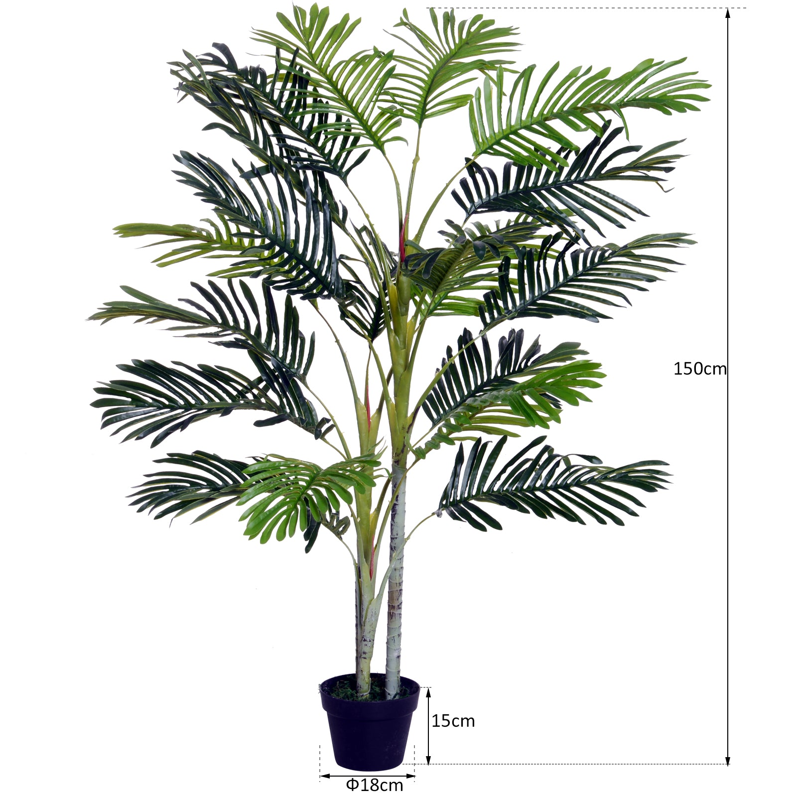 Outsunny Artificial Tree, 150cm Tropical Palm Tree, Fake Plants in Pots, Faux Green Plant for Indoor Outdoor Home Office Living Room Decoration 