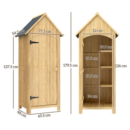 Outsunny Small Shed, Wooden Garden Storage Shed with 3 Shelves, Outdoor Tool Storage Cabinet with Tilt Roof and Lockable Door, 77.5 x 54.2 x 179.5 cm, Natural
