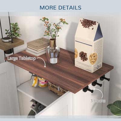 PawHut Pet Feeding Station with Raised Dog Bowls, Adjustable Panel, Hooks, Dog Food Storage Cabinet, White 