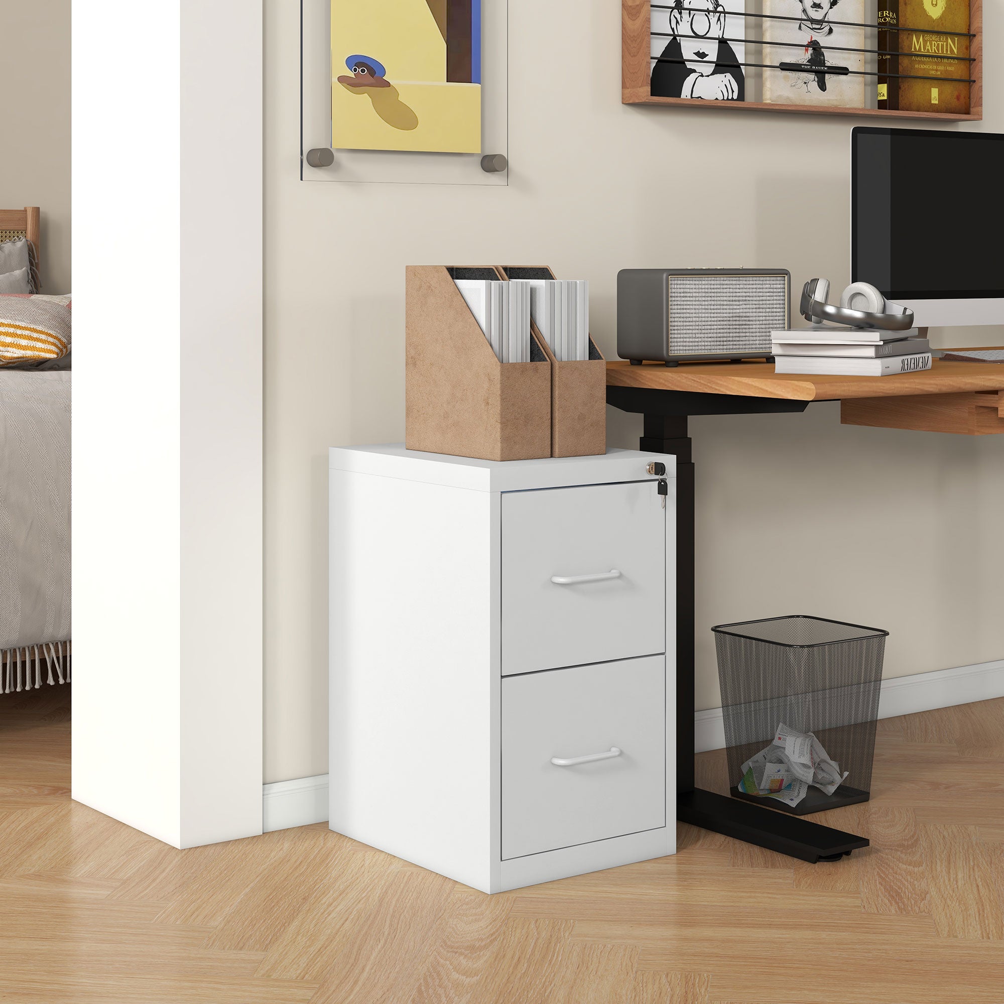 HOMCOM Two-Drawer Modern Steel Filing Cabinet - Cream 