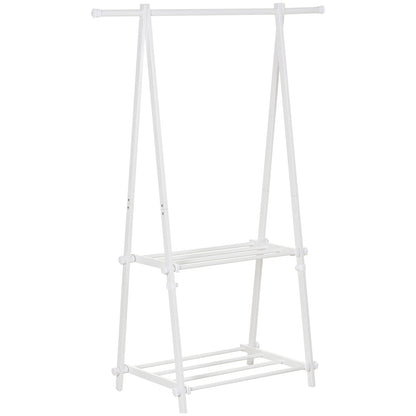 HOMCOM Minimalist Foldable Adjustable Clothes Rack Hanger w/ 2 shelves 107.5L x 45W x 150H cm Hallway Entryway Furniture - White 