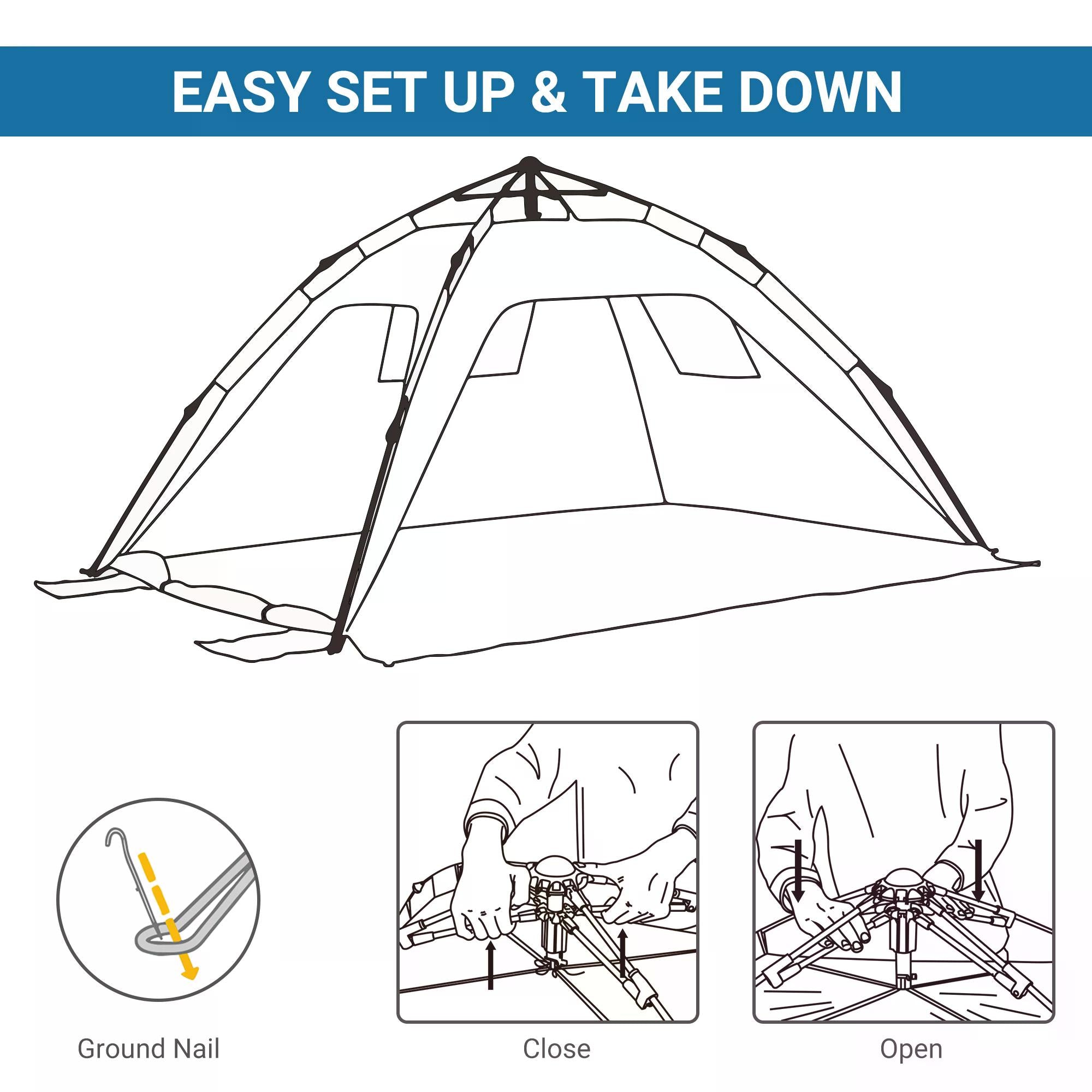 Outsunny Beach Tent for 1-2 Person Pop-up Design with 2 Mesh Windows & 2 Doors Sky Blue 