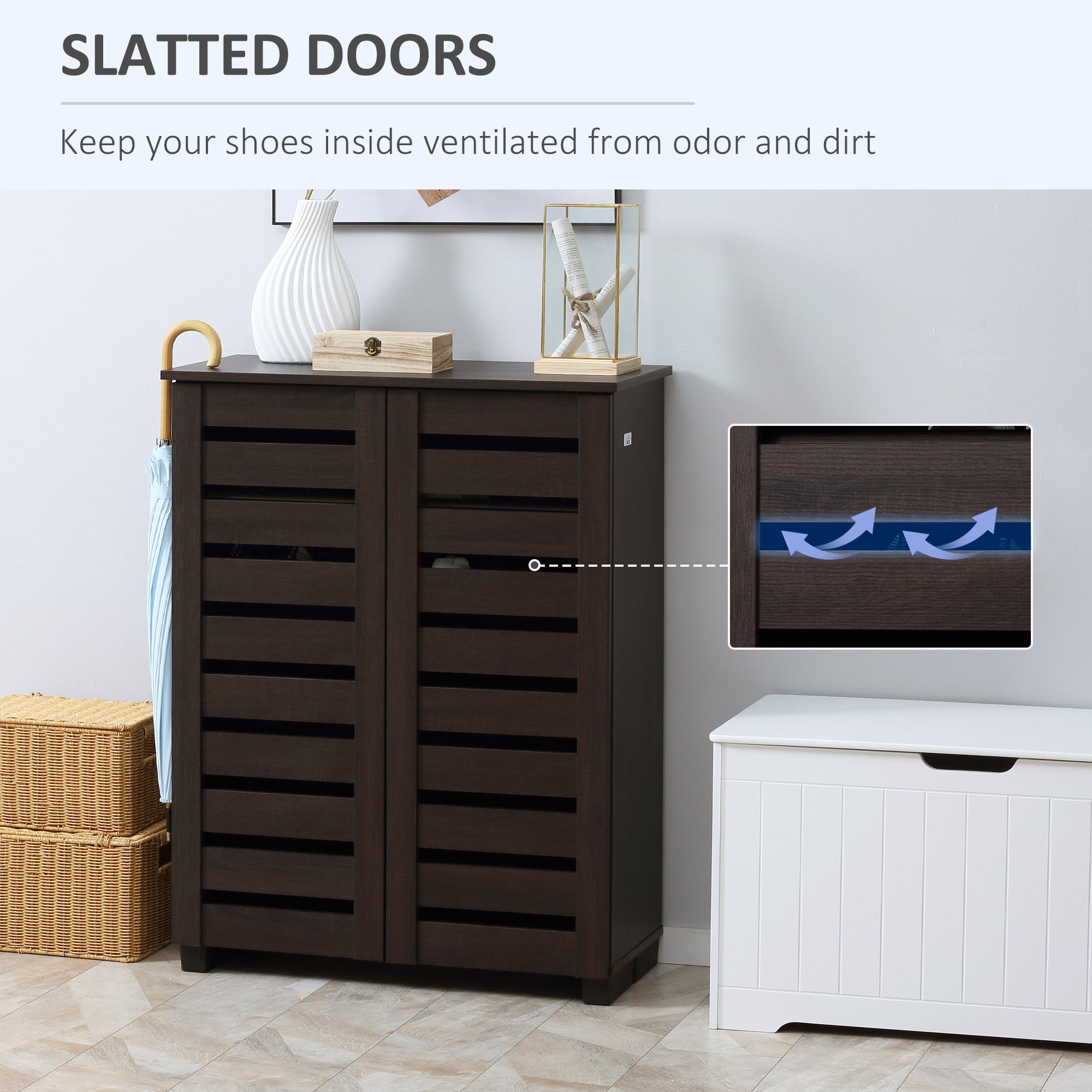 HOMCOM 5-Tier Narrow Shoe Cabinet with Adjustable Shelves - Dark Brown