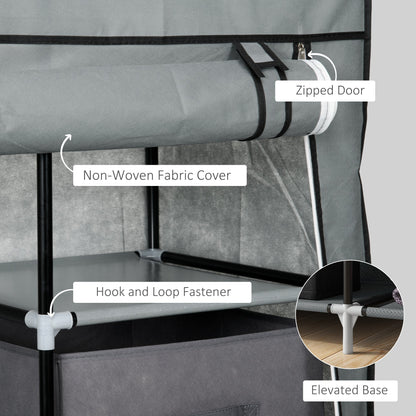 HOMCOM Fabric Wardrobe, Portable Wardrobe, Clothes Storage Unit with 5 Compartments, Hanging Rail and 2 Fabric Drawers, 102 x 42.5 x 162.5cm, Dark Grey 